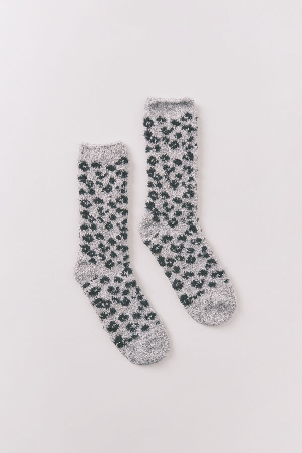 Women'secret Meias longas de pele com estampa de leopardo cinza cinzento