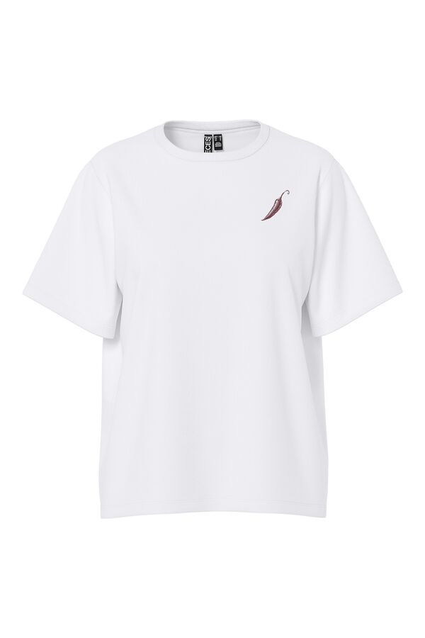 Pieces T-shirt em algod&atilde;o org&acirc;nico estampada branco