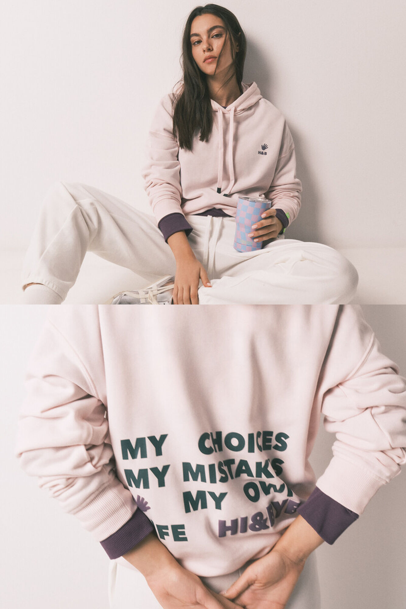 HI&BYE Sudadera capucha felpa algod&oacute;n rosa
