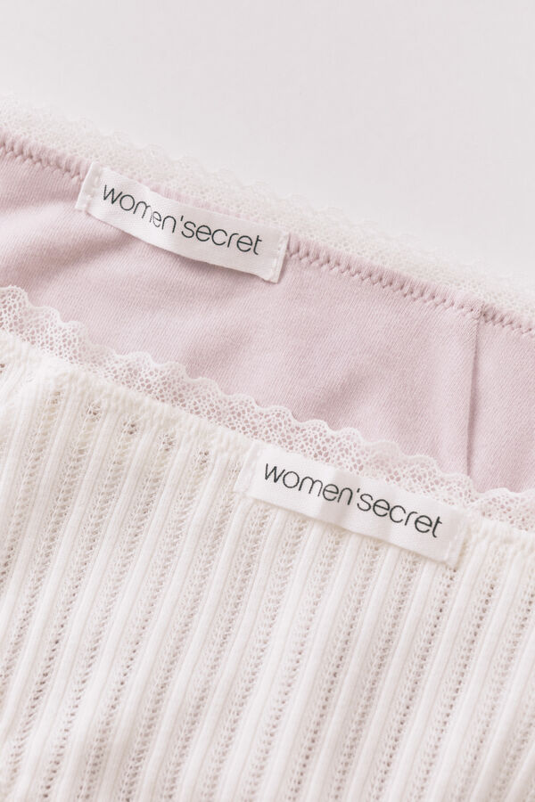 Women'secret Pack 2 bragas cl&aacute;sicas algod&oacute;n rosa y estampado blanco blanco