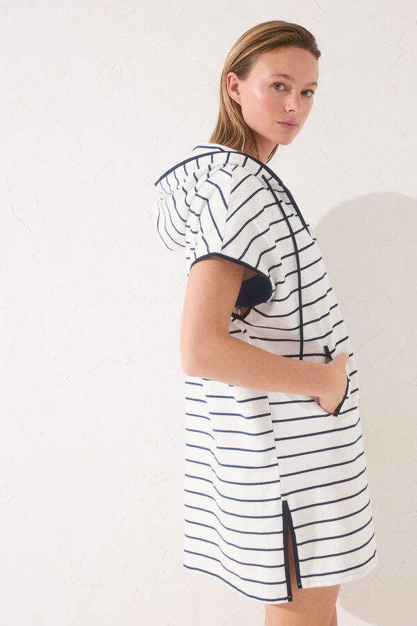 Women'secret Vestido felpa rayas navy azul