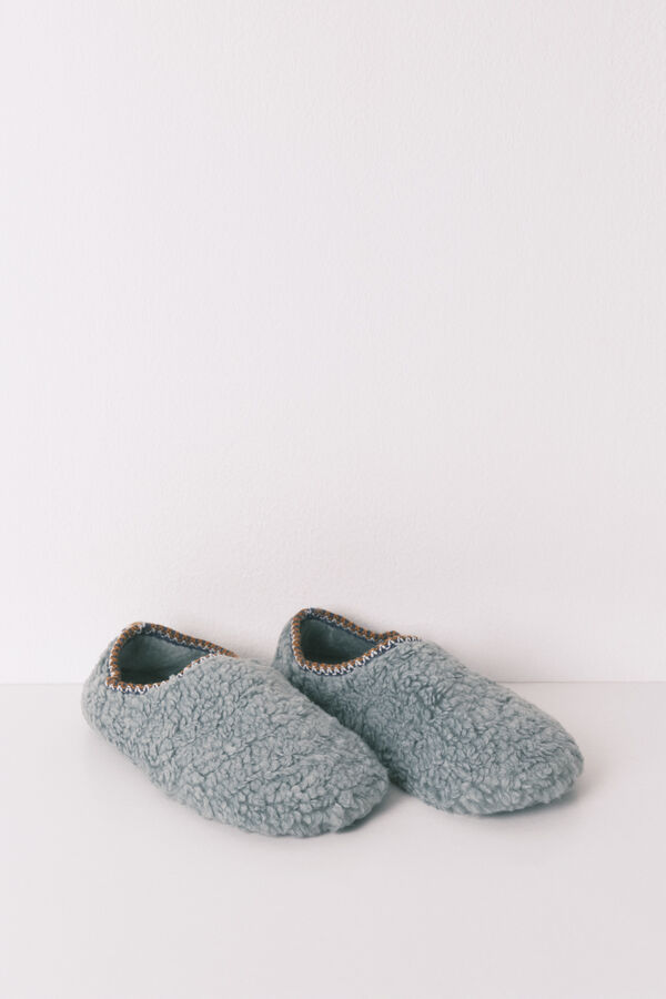 Women'secret Pantufas de quarto de pelo verde verde