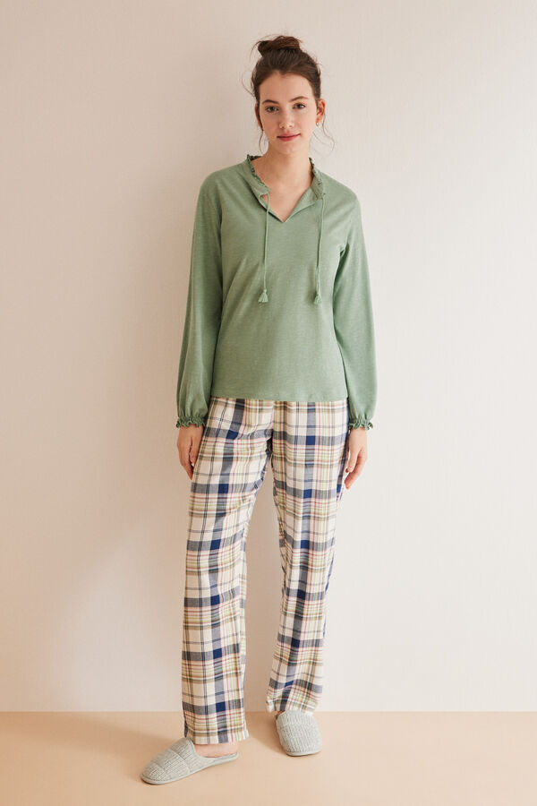 Women'secret T-shirt manga comprida verde decote em bico 100% algod&atilde;o verde