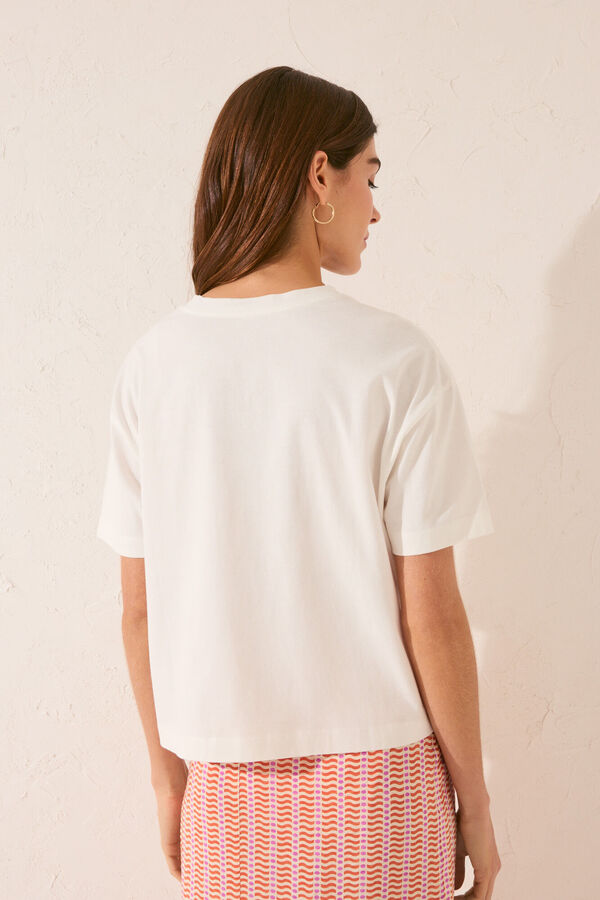 Women'secret T-shirt boxy 100% algod&atilde;o branco bege