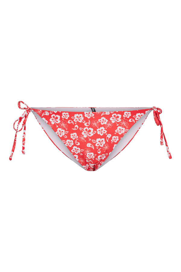 Pieces Cuequinha biquíni laço. Estampado de flores. vermelho