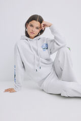 HI&BYE Sudadera capucha felpa gris logo gris