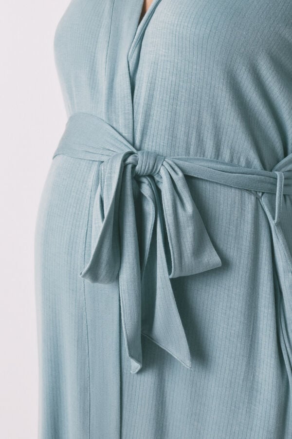 Women'secret Robe comprida maternity com cinto canelado verde verde
