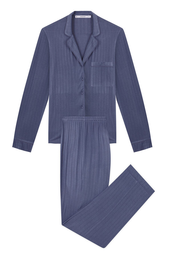 Women'secret Pijama camisero largo soft touch azul azul