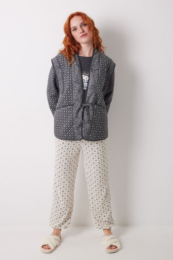 Women'secret Robe curto estampado com selo dupla face cinzento