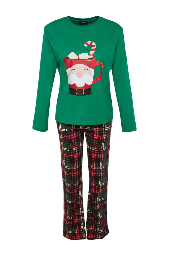 Trendyol Conjunto pijama cuadros Navidad Pap&aacute; No&eacute;l verde