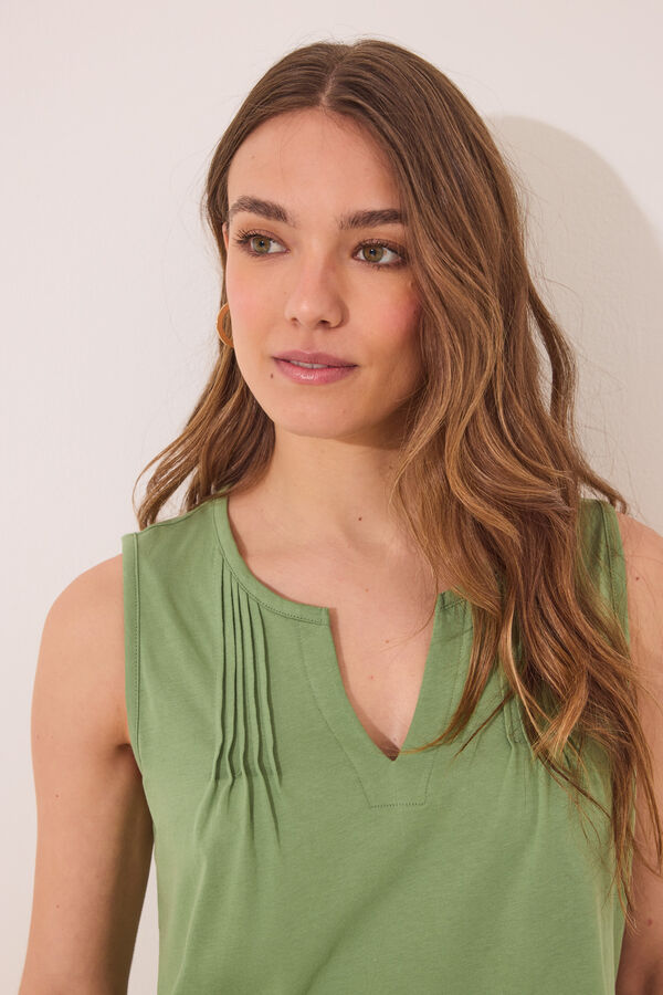 Women'secret Pijama corto tirantes algodón pliegues verde verde