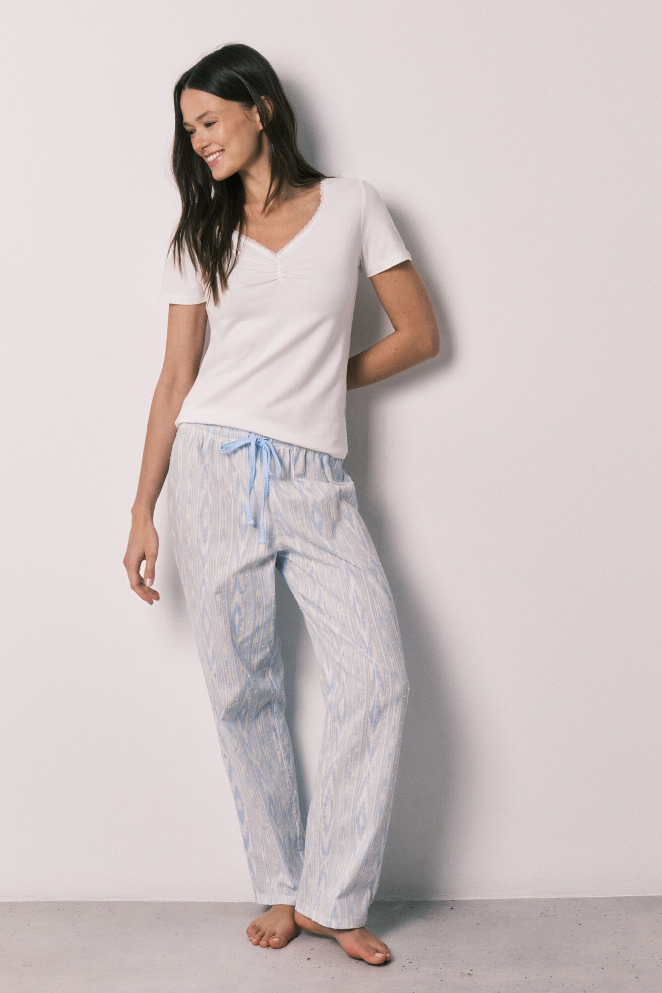 Women'secret Pijama largo algod&oacute;n manga corta marfil