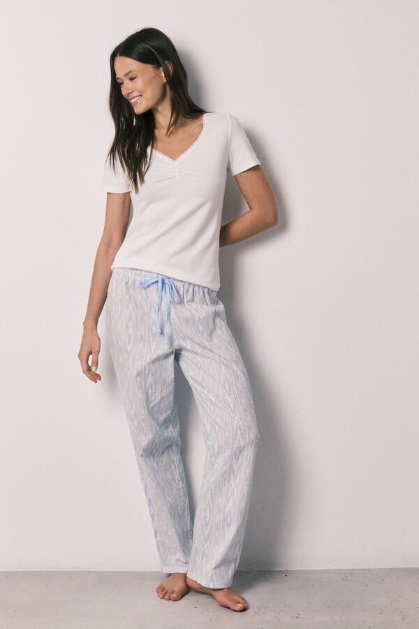 Women'secret Pijama comprido em algod&atilde;o de manga curta marfim bege
