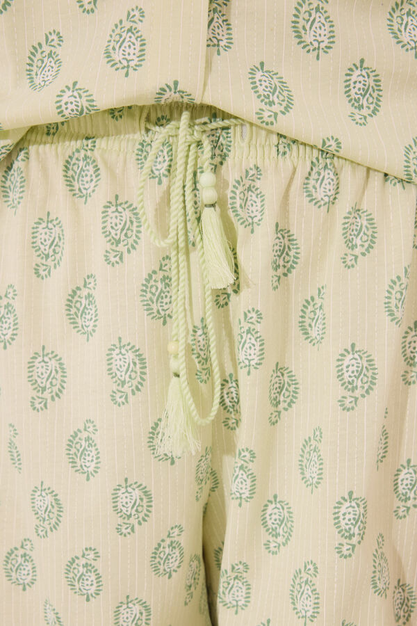 Women'secret Pijama corto camisero algod&oacute;n Paisley verde estampado