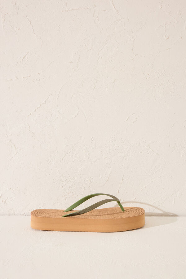 Women'secret Chanclas plataforma efecto rafia  nude