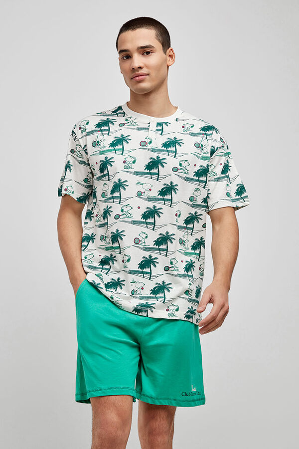 Gisela Pijama curto para homem com estampado Snoopy branco