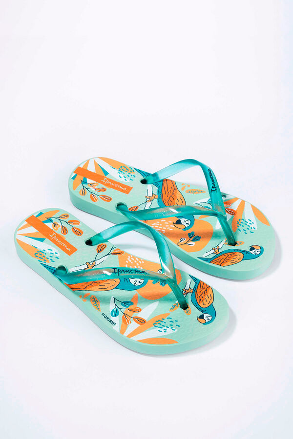 Ipanema Chinelos infantis estampado papagaios tropicais azul