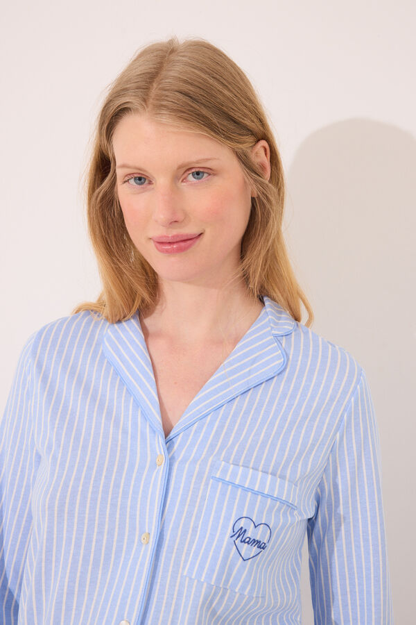 Women'secret Pijama largo camisero "mam&aacute;" 100% algod&oacute;n rayas azul