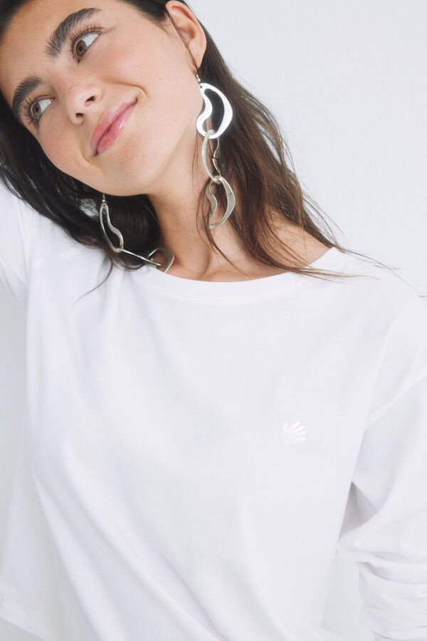 HI&BYE Camiseta 100% algod&oacute;n marfil logo marfil