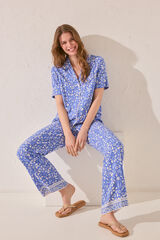 Women'secret Pijama camisero largo print flores azul estampado