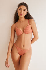 Women'secret Tanga encaje y microfibra coral naranja