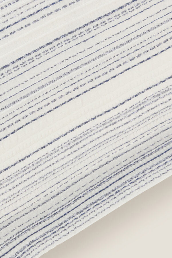 Textura Capa de almofada em tecido riscas de algod&atilde;o azul
