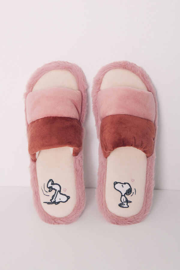 Women'secret Zapatilla casa abiertas Snoopy rosa marr&oacute;n