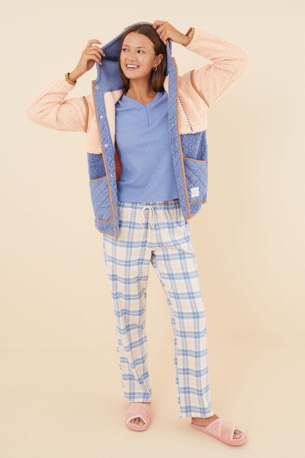 Women'secret Pantal&oacute;n largo 100% algod&oacute;n franela cuadros teja kaki