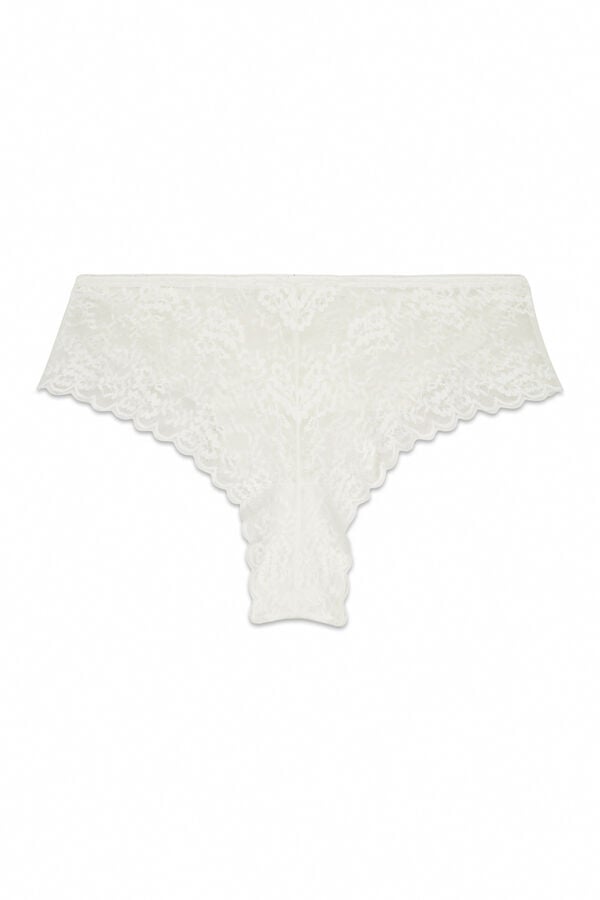 Women'secret Cueca larga brasileira de renda branca bege