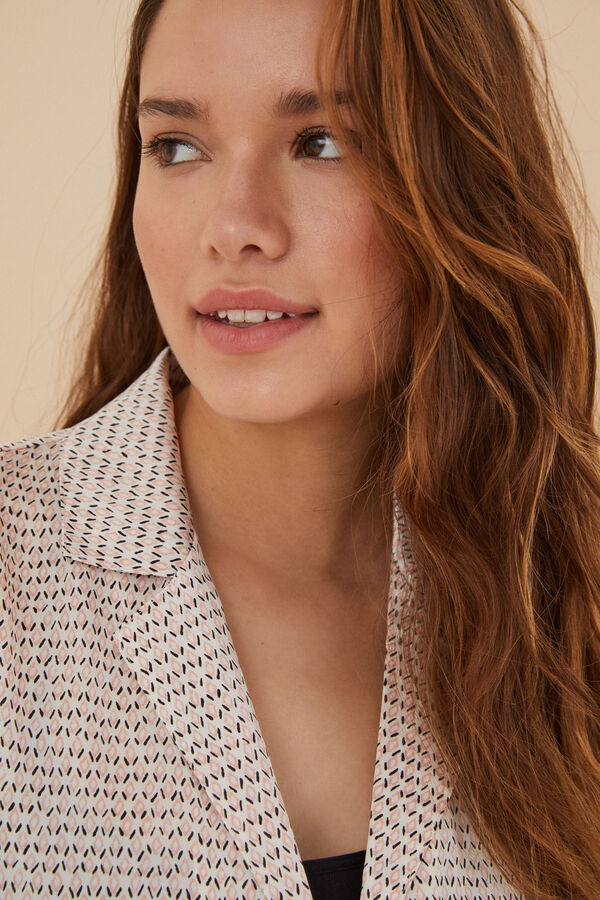 Women'secret Pijama camisero sat&eacute;n rombos blanco