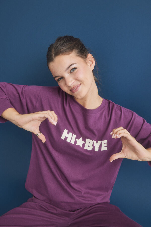 HI&BYE Pijama largo algod&oacute;n lila morado/lila