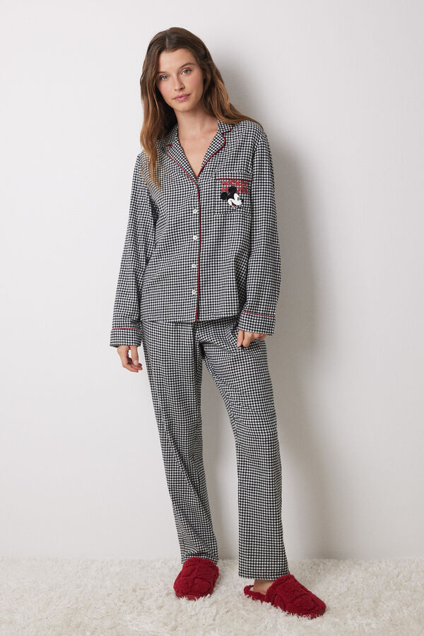 Women'secret Pijama camisero largo cuadros Mickey negro
