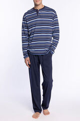 Punto Blanco Conjunto de pijama largo modal/algod&oacute;n con cuello tapeta Elegance azul