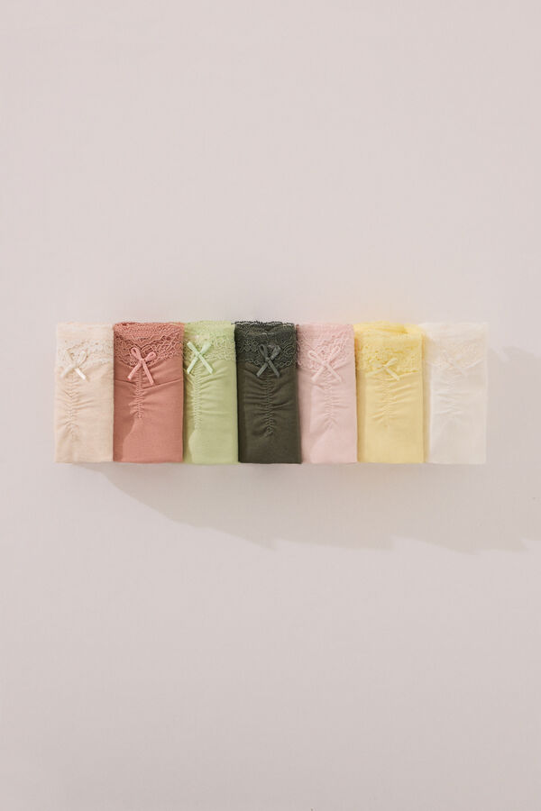 Women'secret Pack 7 bragas cl&aacute;sicas algod&oacute;n lazo blanco