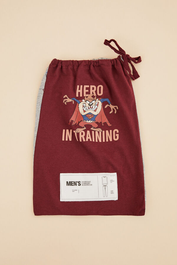 Women'secret Pijama largo hombre 100% algod&oacute;n Diablo Tasmania burdeos