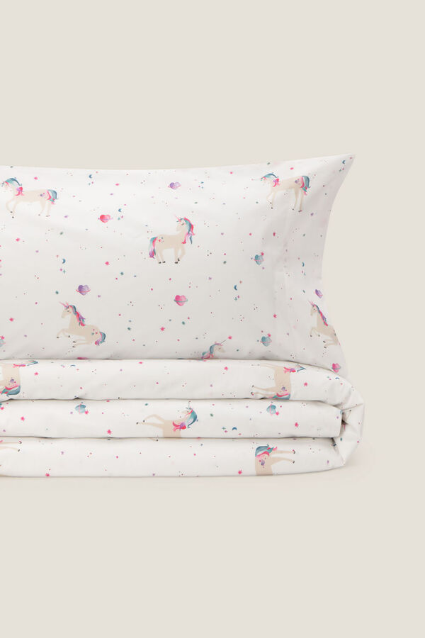 Textura Funda n&oacute;rdica algod&oacute;n unicornios blanco