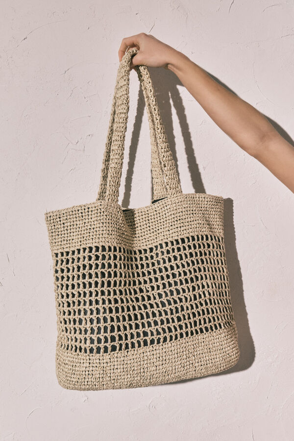 Women'secret Mala tote grande em r&aacute;fia natural cru