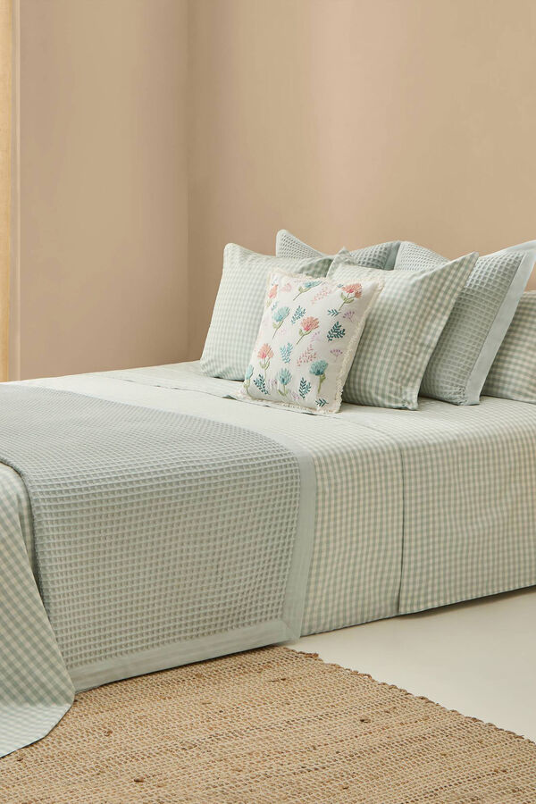 Textura S&aacute;bana algod&oacute;n cuadros vichy turquesa