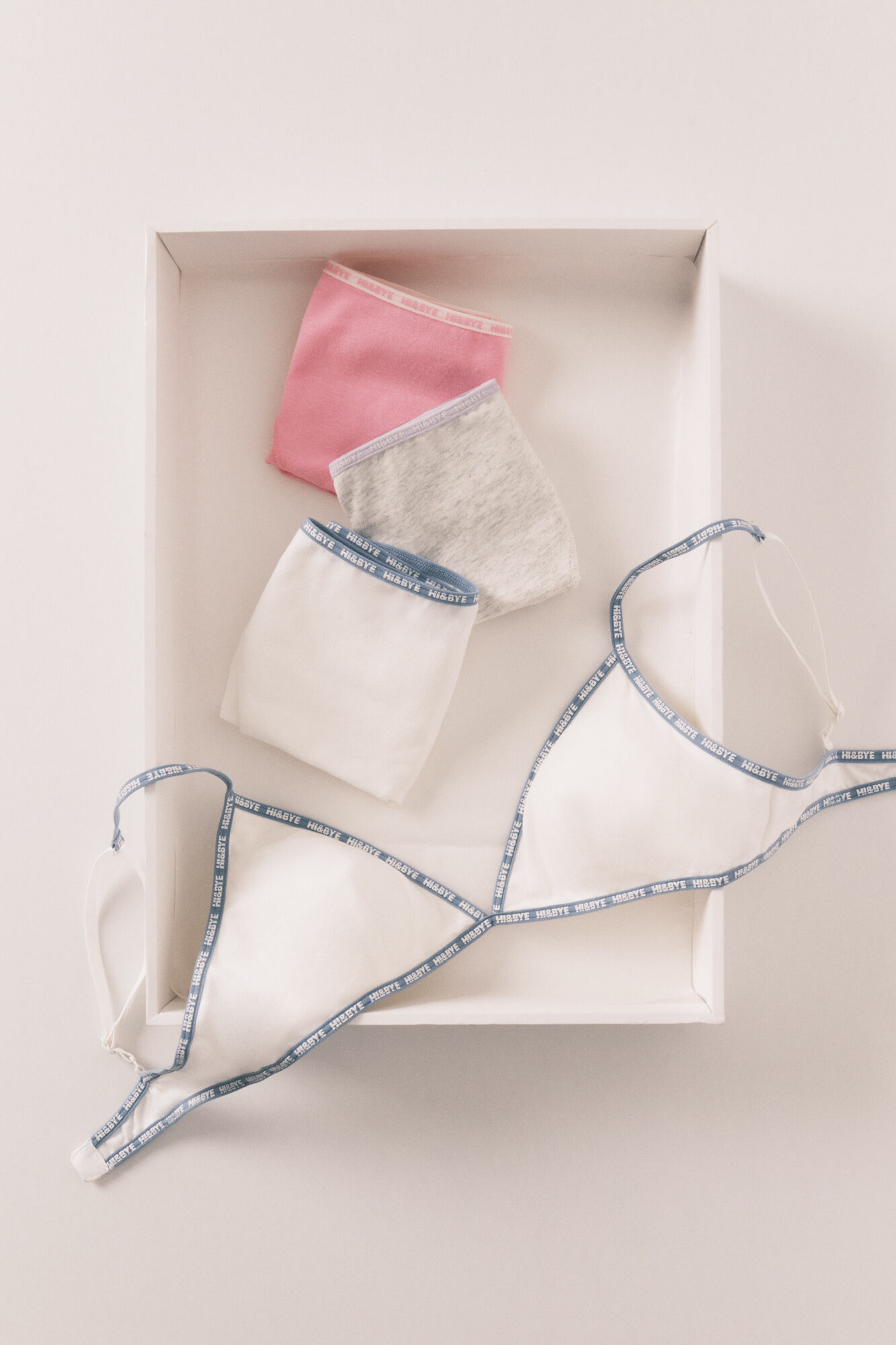 HI&BYE Pack 3 cuecas cl&aacute;ssicas em algod&atilde;o cinzento, rosa e branco