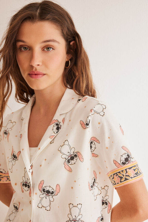 Women'secret Pijama camisero corto 100% algod&oacute;n Stitch blanco