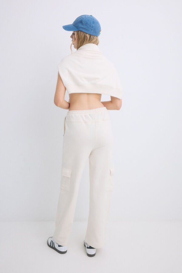 HI&BYE Cal&ccedil;as compridas flare felpa marfim bege