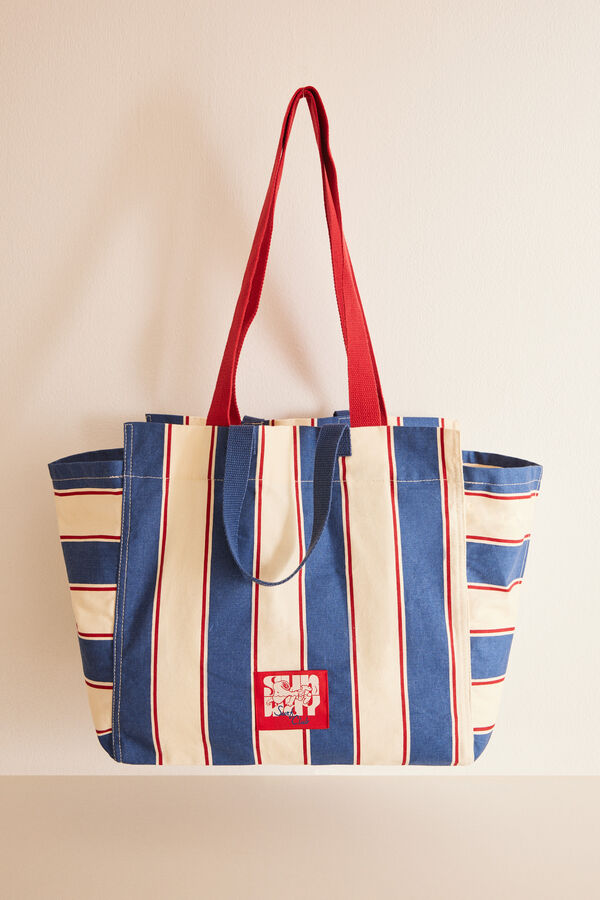 Women'secret Mala canvas estampados riscas Snoopy azul