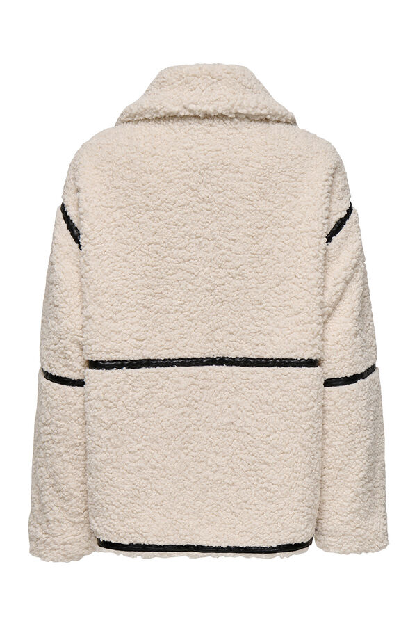 Only Maternity Jaqueta teddy bege para pré-mamã com detalhe de fitas preta branco