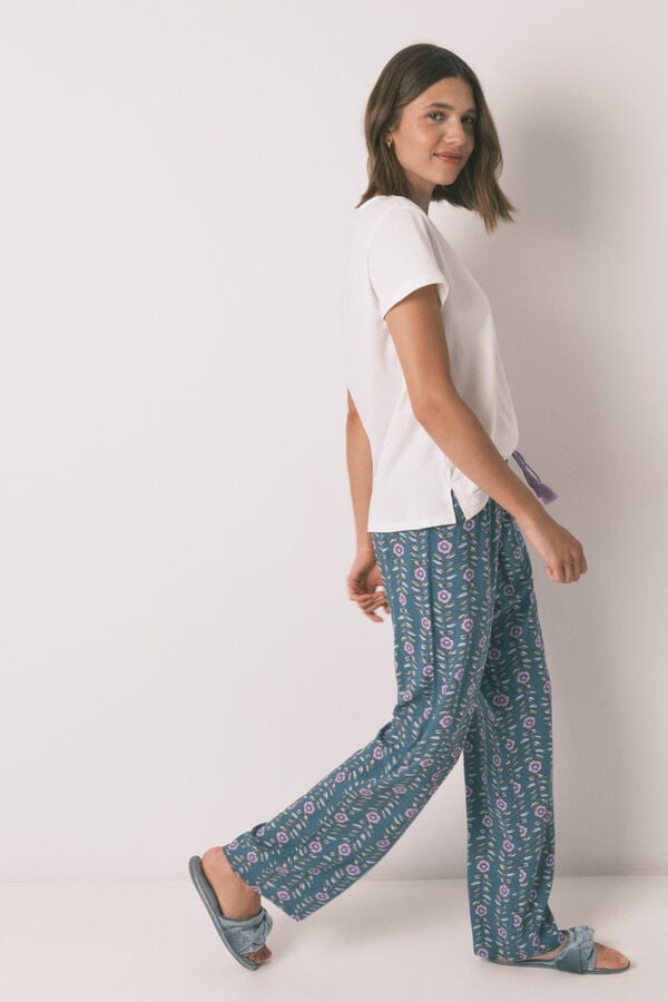 Women'secret Pantal&oacute;n largo viscosa print flores verde