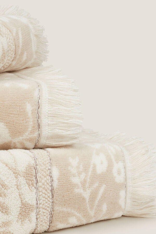 Textura Toalha friso jacquard flores bege