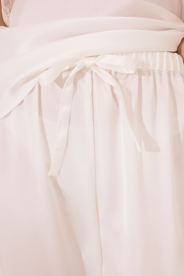 Women'secret Set pijama largo sat&eacute;n y encaje blanco marfil