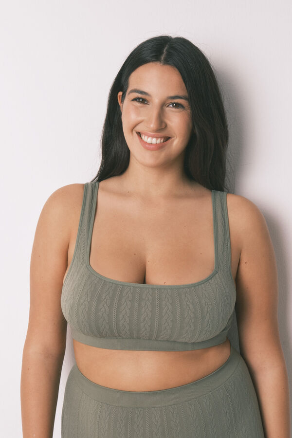 Women'secret Soutien top sem costura tric&ocirc; verde bege