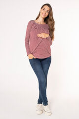 Ohma! T-shirt amamenta&ccedil;&atilde;o &agrave;s riscas cruzadas &agrave; frente vermelho