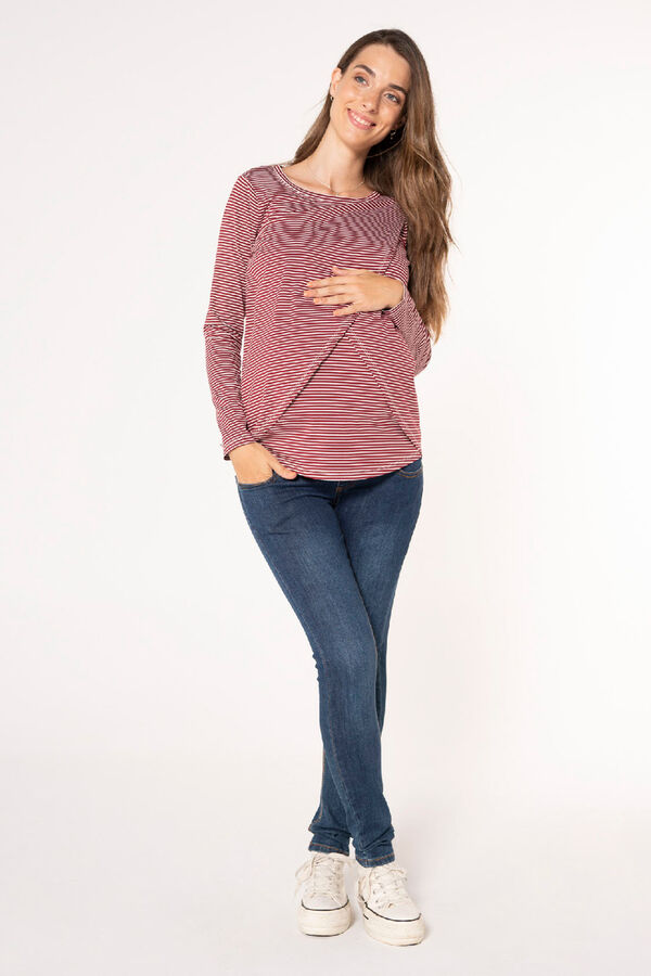 Ohma! T-shirt amamenta&ccedil;&atilde;o &agrave;s riscas cruzadas &agrave; frente vermelho