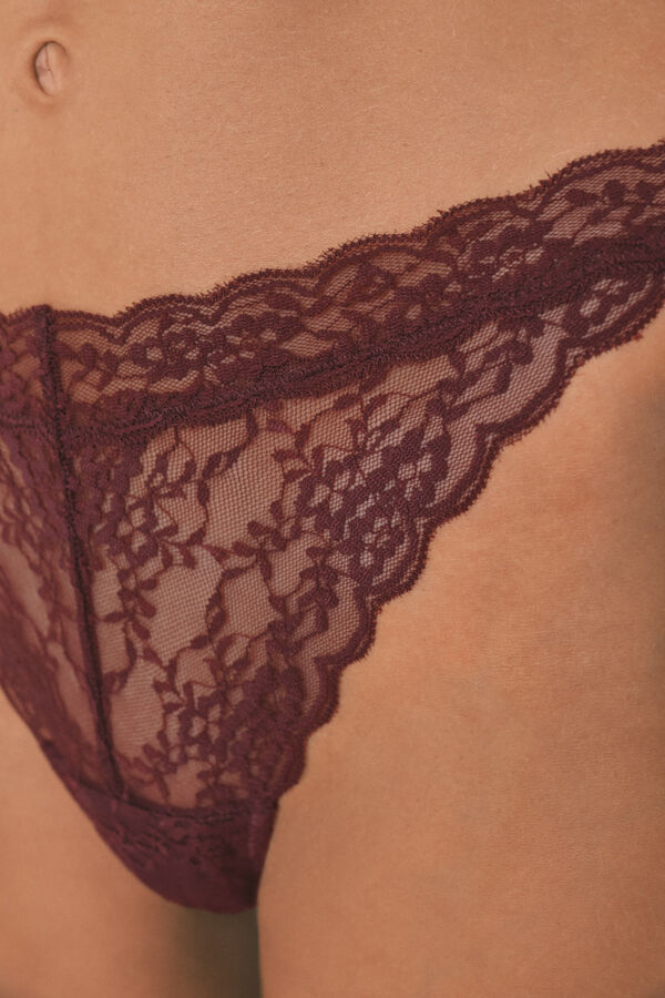 Women'secret Tanga tira encaje burdeos burdeos